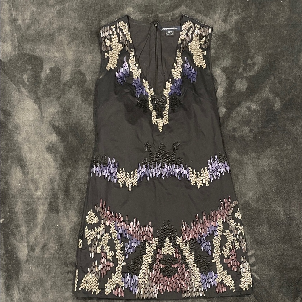 French Connection Black and Purple Embellished Mini Dress